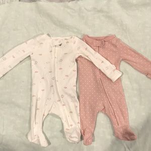 Two newborn girl footie pajamas